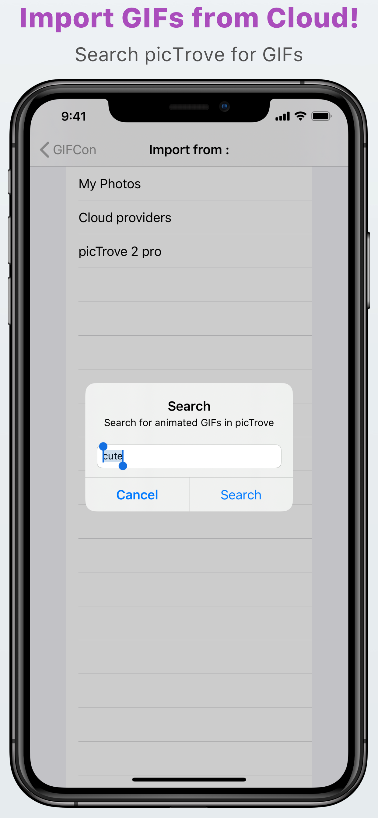 GIFCon search in picTrove import screen