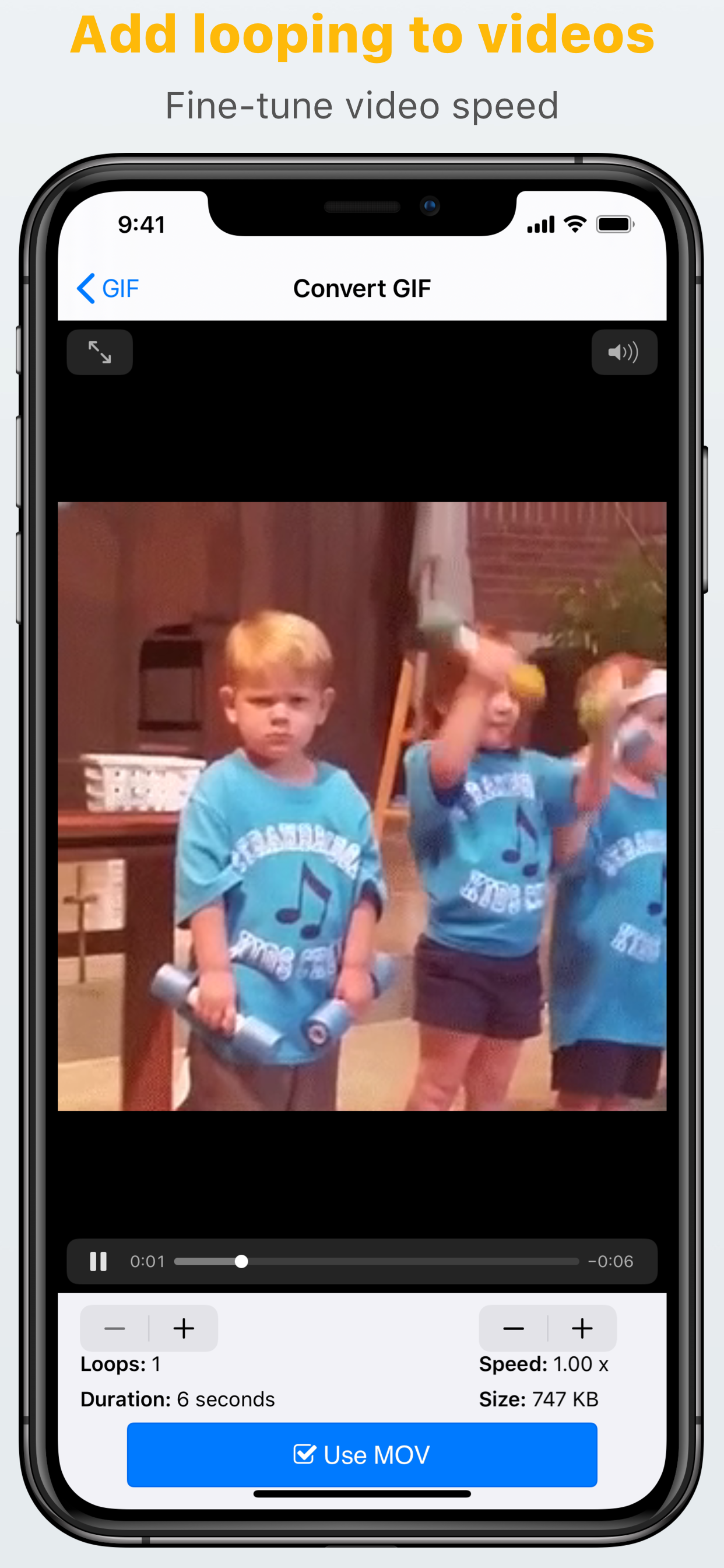 GIFCon tune video loops and playback speed screen