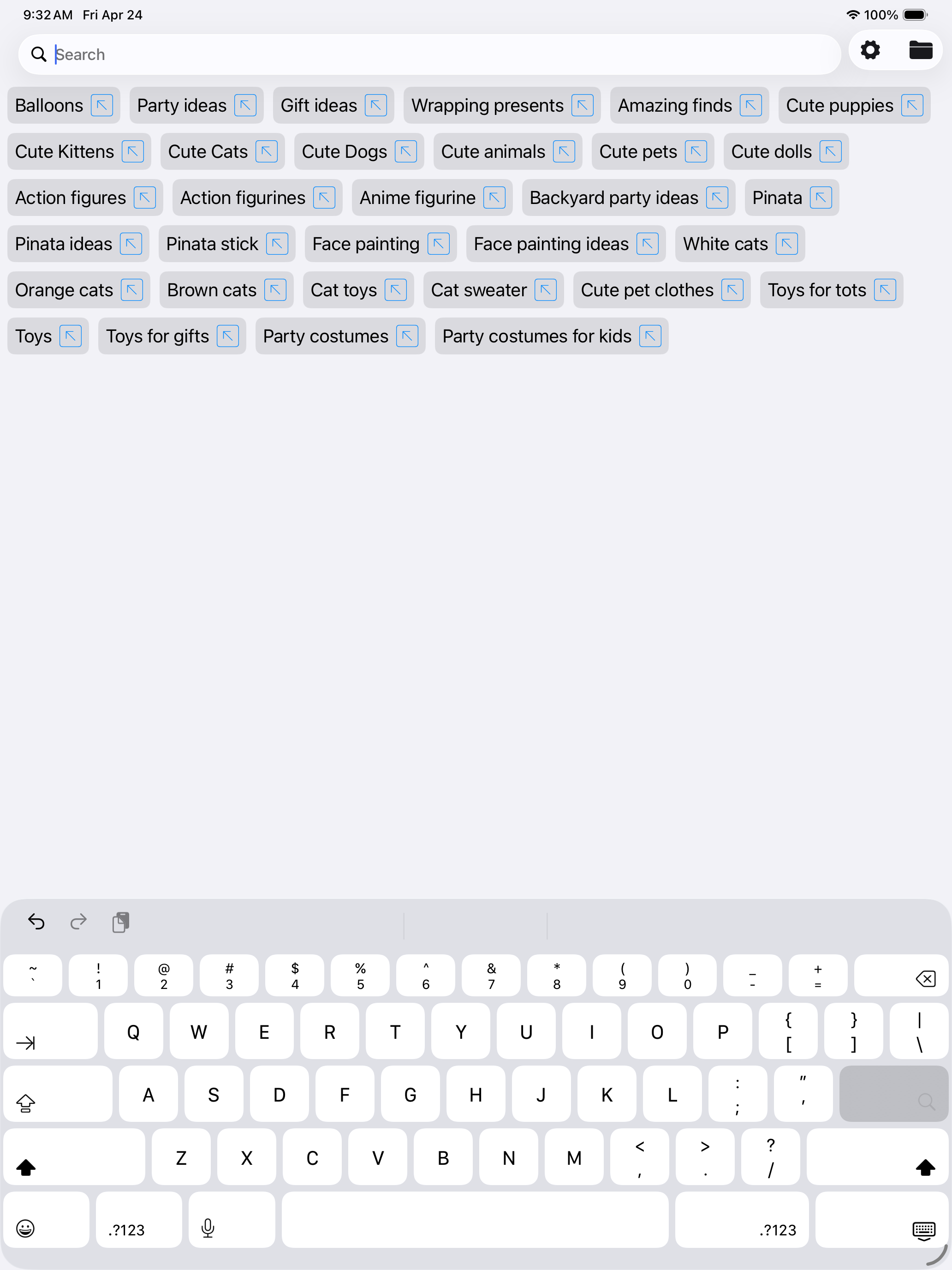 picTrove iPad search suggestions while composing a query