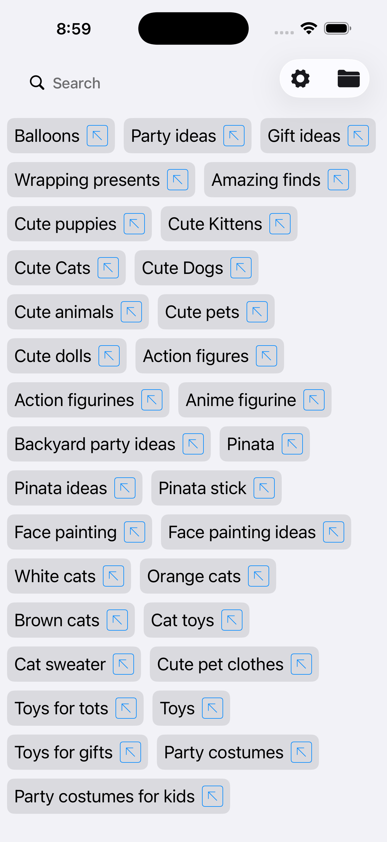 picTrove iPhone search suggestions while typing