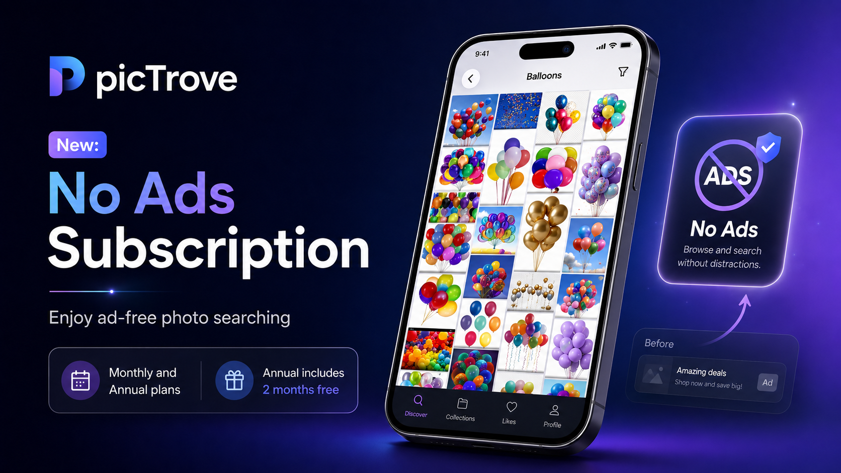Say Goodbye to Banner Ads: Introducing picTrove's New No Ads Subscription