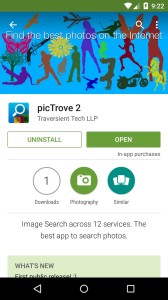 Screenshot of the Google Play store showing picTrove 2 app